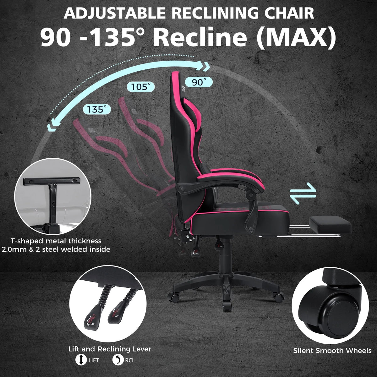 Hoffree Gaming Chair with Massage and Footrest Big and Tall Gamer Chair with Headrest and Lumbar Support PU Computer Game Chair for Adults Office - image 37