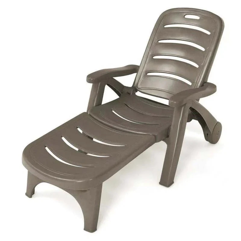 Rolling Folding Plastic Pool Lounge Chair With Armrests 5 Position Outdoor Sun Lounger Patio Deck Chair Beach Chair - Comfort