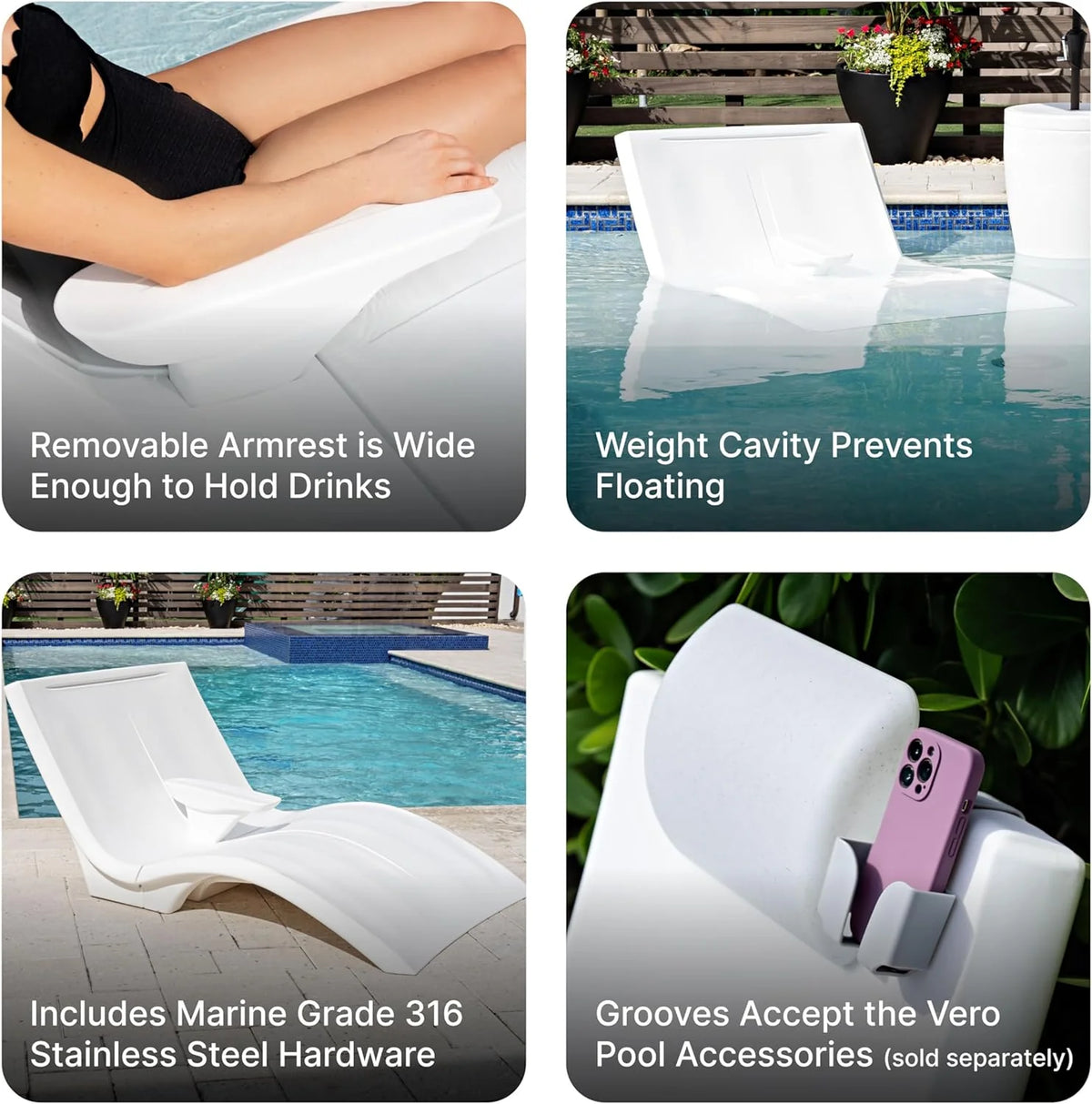 Pool Lounger, Fade-Resistant, Waterproof Patio Furniture, Pool Lounge Chair for Sun Shelf, Use in Pools with Shelves Up to 9-Inches Deep or Outside Pool Deck, Weighted, White - image 12