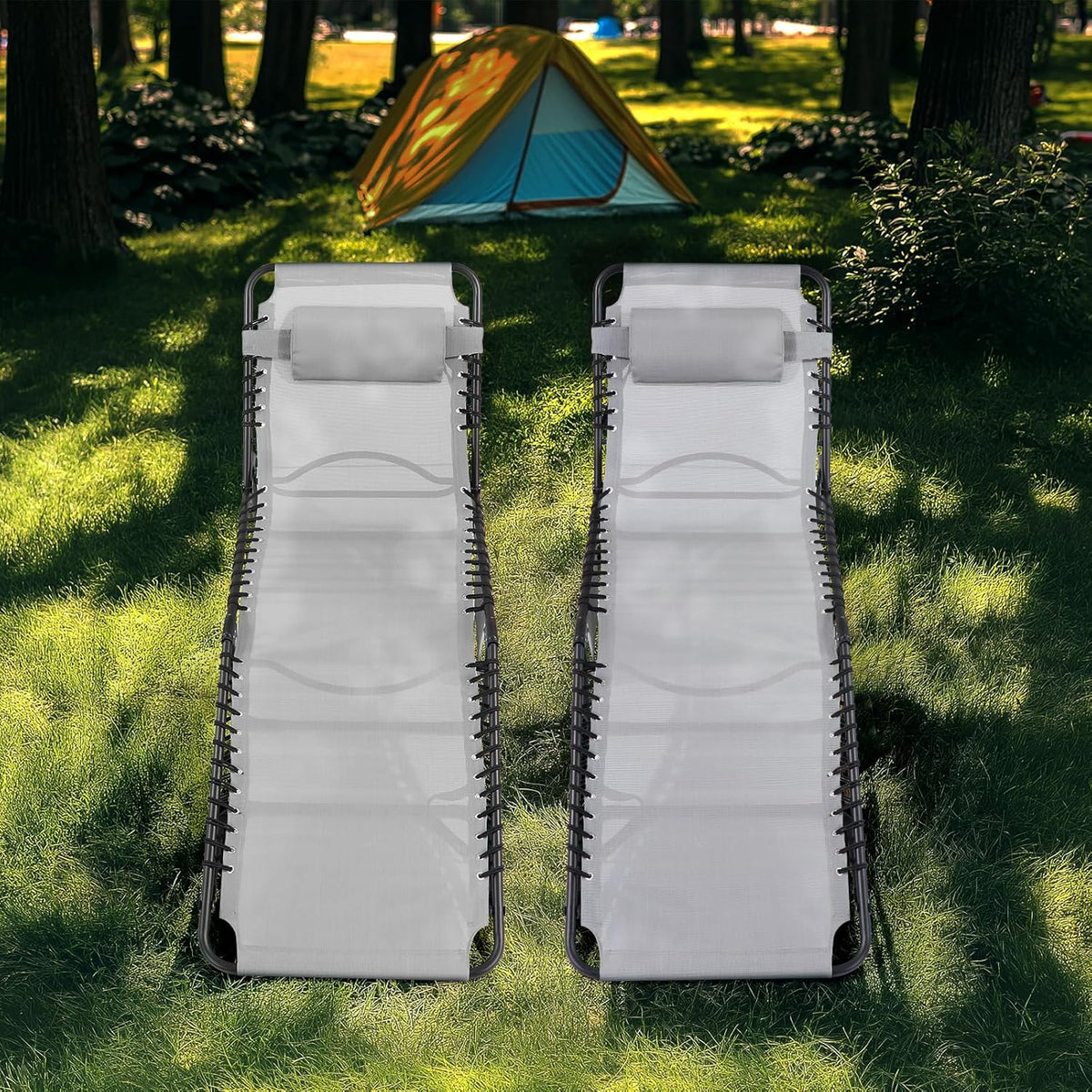 Unovivy Outdoor Chaise Lounge Chairs Set of 2, Portable Folding Pool Lounge Chair with 5-Position Reclining Back, Teslin Tann