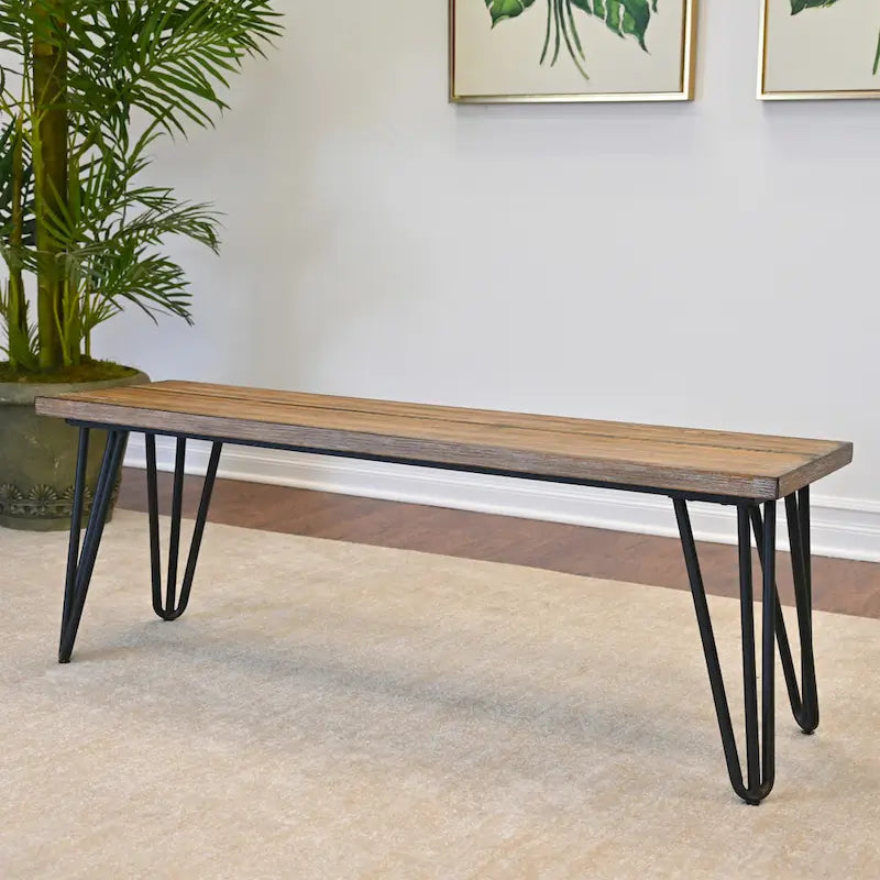 Roundhill Furniture Aryven Rustic Dark Pine Industrial Dining Bench - image 6