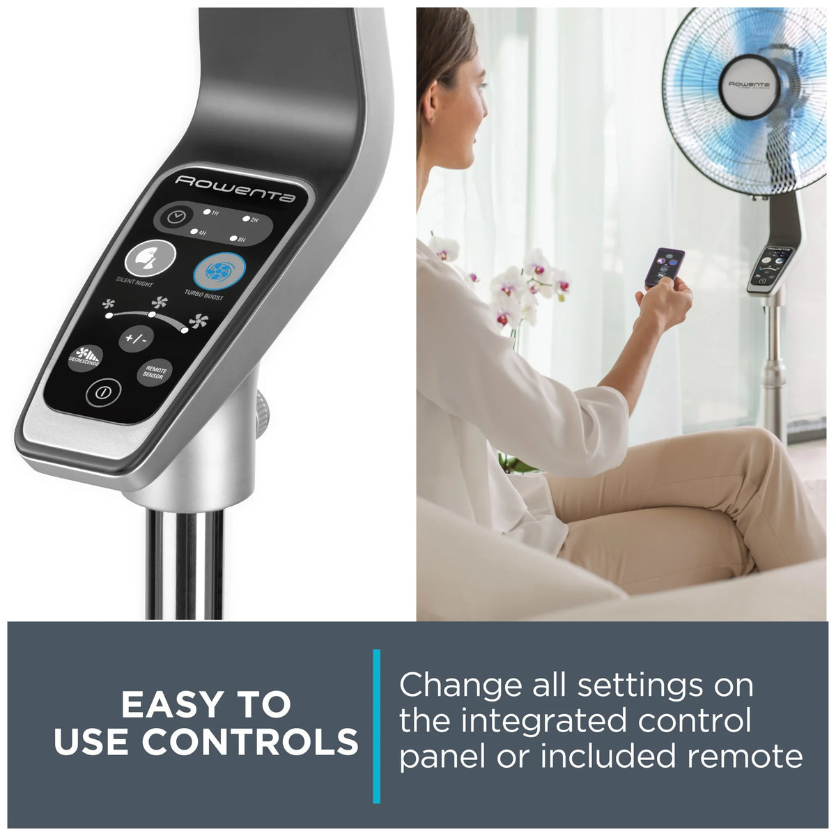 Rowenta Turbo Silence Standing Floor Fan with Remote, 53 Inch, Portable, 5 Speeds, VU5670 - image 5