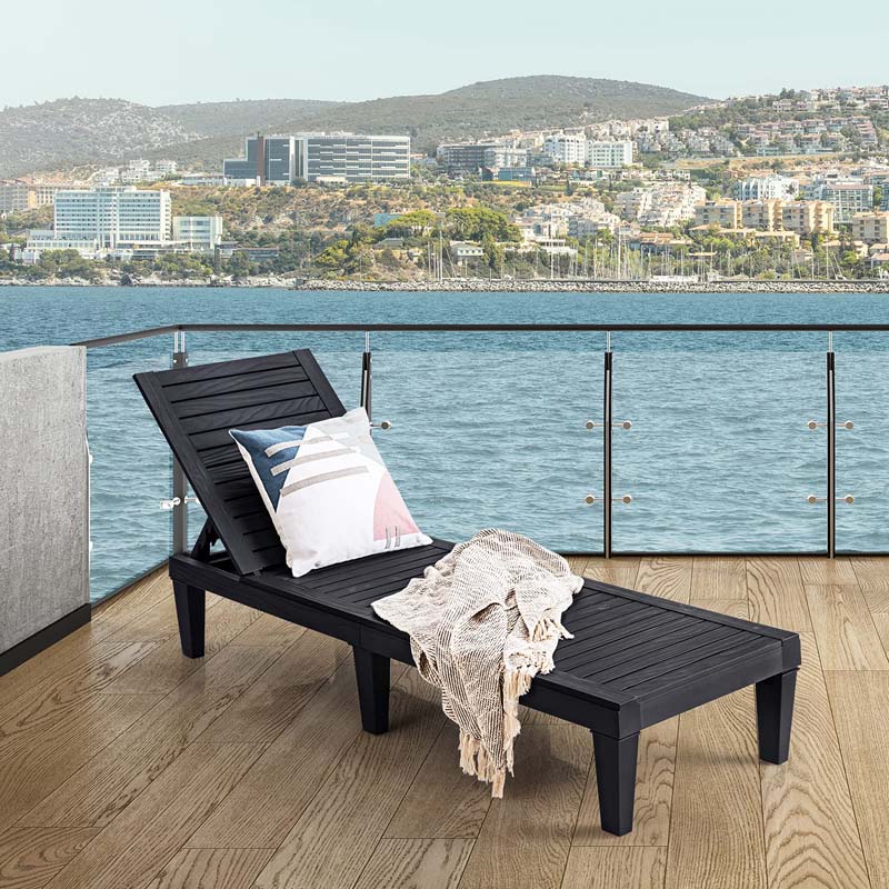 Outdoor Chaise Lounge Chair Patio Recliner Adjustable With 5 Positions Wood Texture Design Waterproof Easy To Assemble - Comf