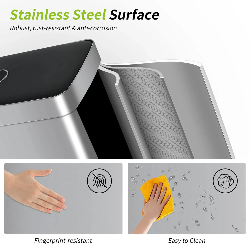 Bigacc 13 Gallon 50 Liter Kitchen Trash Can with Touch-Free & Motion Sensor, Automatic Stainless-Steel Garbage Can, Anti-Fing