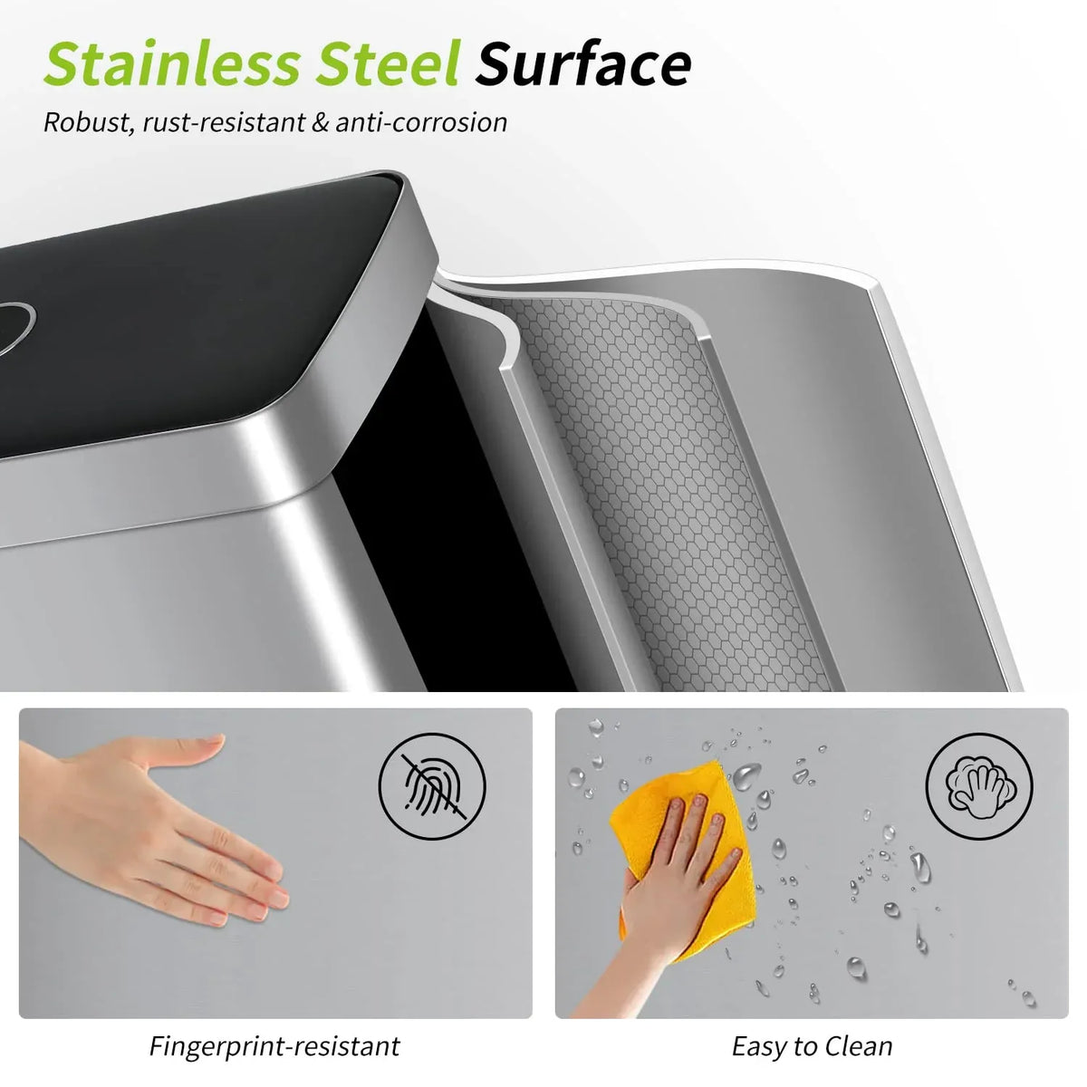 Bigacc 13 Gallon 50 Liter Kitchen Trash Can with Touch-Free & Motion Sensor, Automatic Stainless-Steel Garbage Can, Anti-Fing