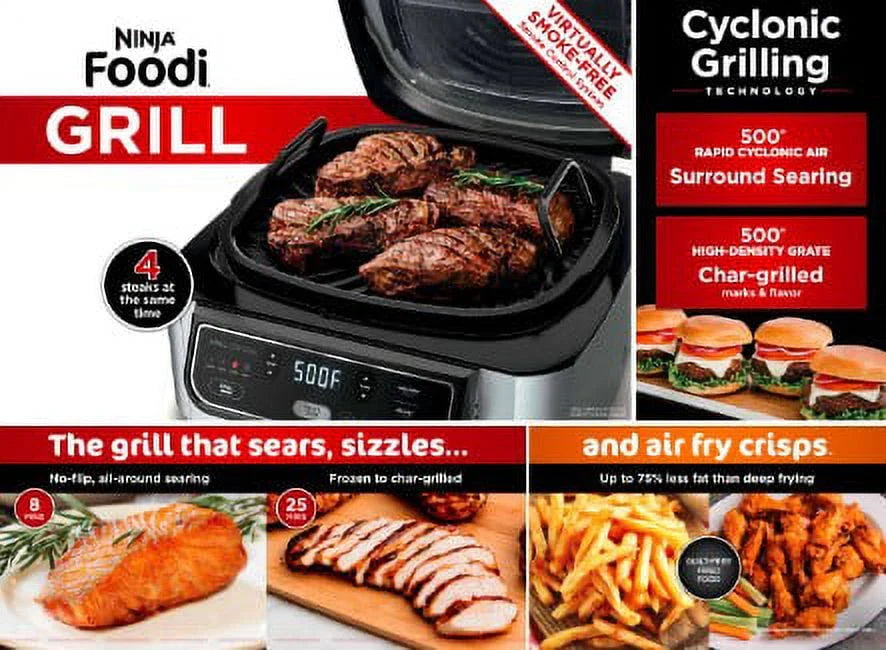 Ninja Foodi 4-in-1 Indoor Grill with 4-qt Air Fryer, Roast, Bake, and Cyclonic Grilling Technology, Black/Stainless AG300 - image 7