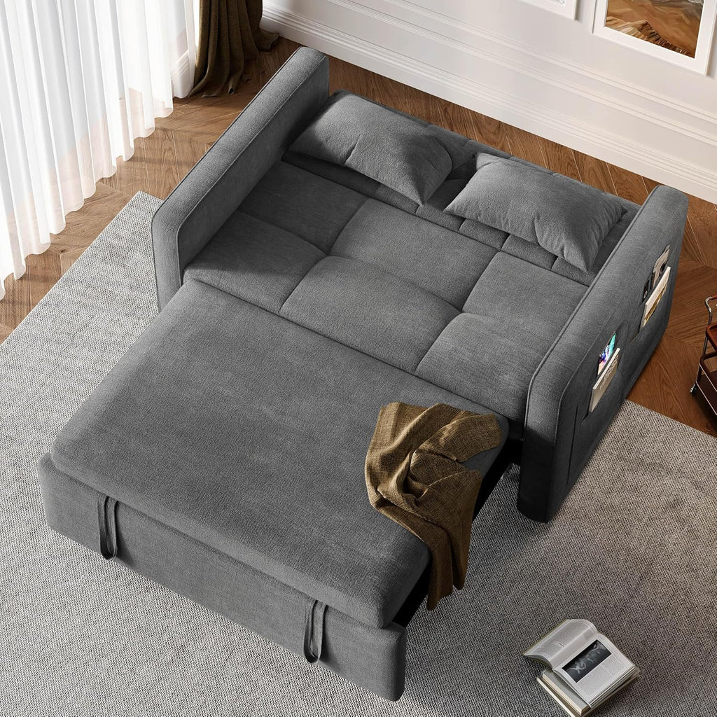 DWVO 3-in-1 Convertible Sofa Bed, 55" Sleeper Sofa with Pull-Out Bed, Cat-Scratch-Proof Fabric Futon Couch with Adjustable Backrest and Side Pocket, Loveseat for Living Room Apartment, Grey - image 29