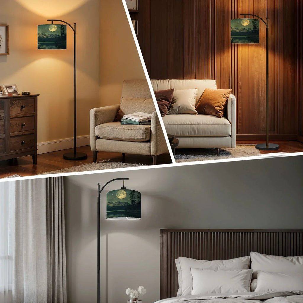 Arc Floor Lamp, 3 Color Temperatures Modern Floor Lamps Fall Autumn Maple Tree Forest Adjustable Tall Standing Reading Lamp with Linen Texture Shade - image 24