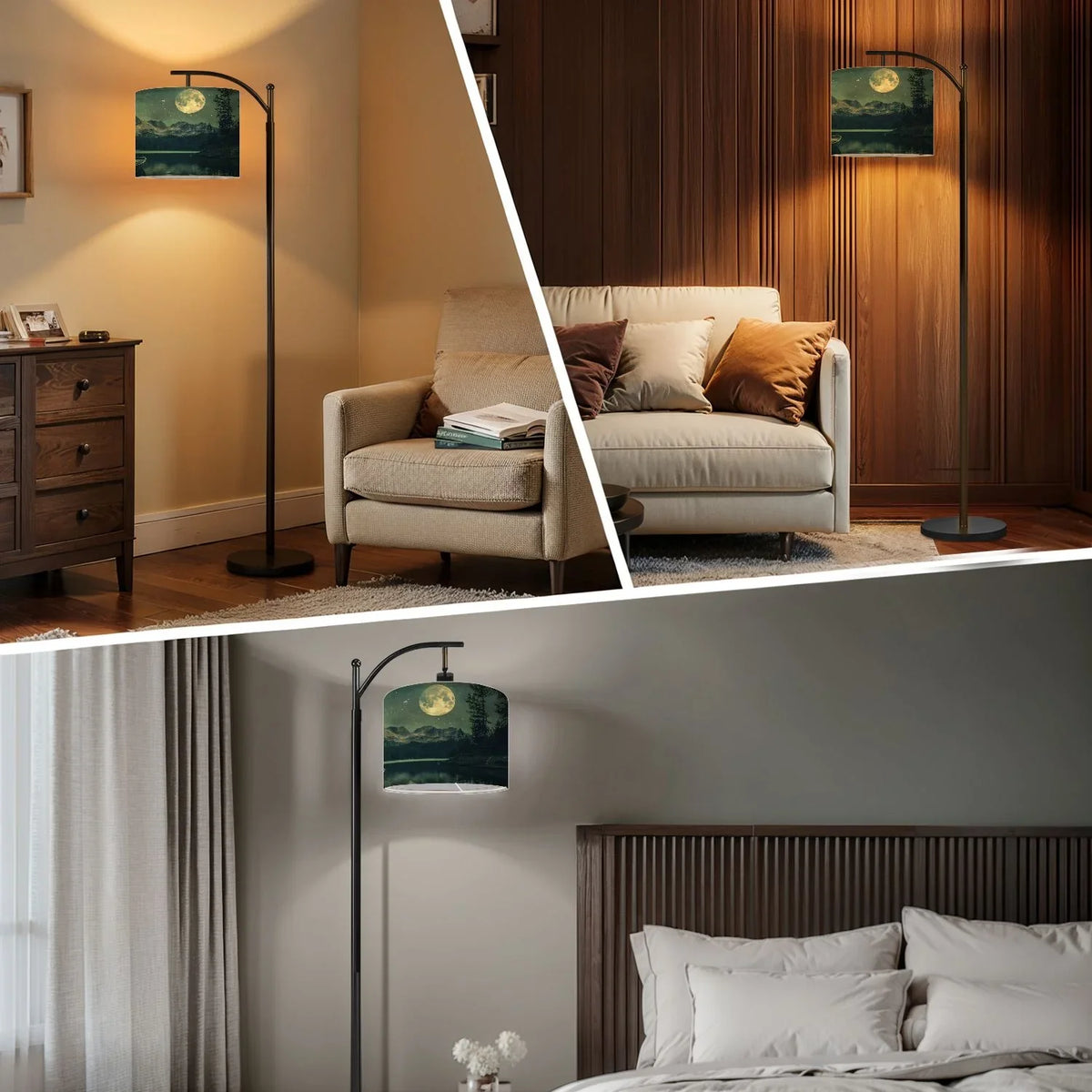 Arc Floor Lamp, 3 Color Temperatures Modern Floor Lamps Fall Autumn Maple Tree Forest Adjustable Tall Standing Reading Lamp with Linen Texture Shade - image 24