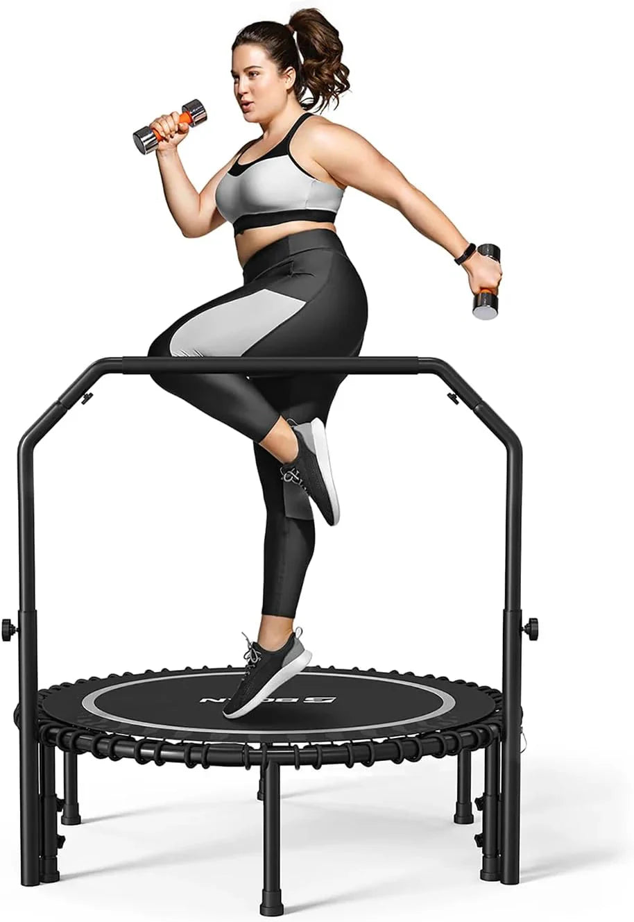 BCAN 450/550 LBS Foldable Mini Trampoline, 40"/48" Fitness Trampoline with Bungees, U Shape Adjustable Foam Handle, Stable & Quiet Exercise Rebounder for Adults Indoor/Outdoor Workout - image 4