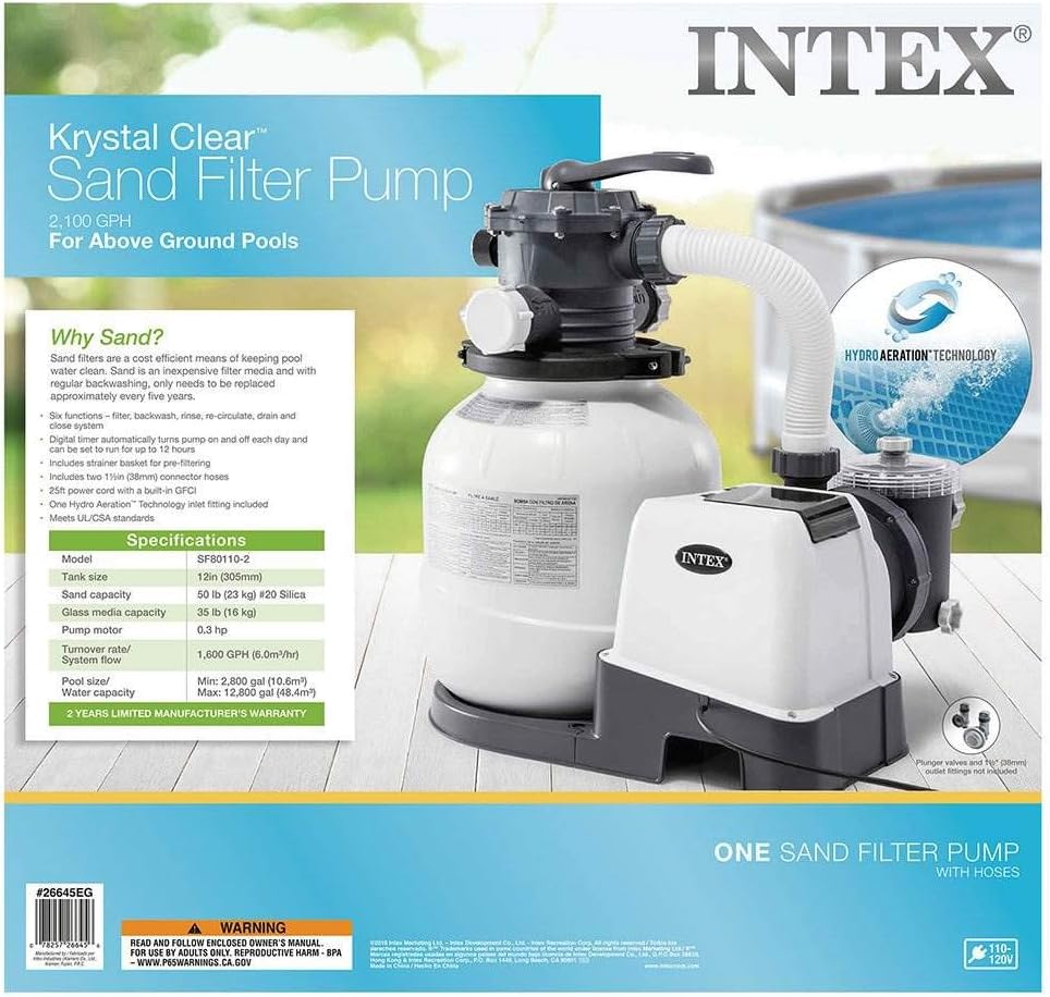 Intex 26651EG Krystal Clear 16 Inch 3,000 GPH Above Ground Pool Sand Filter Pump with Automatic Timer, GFCI, and 6 Function C