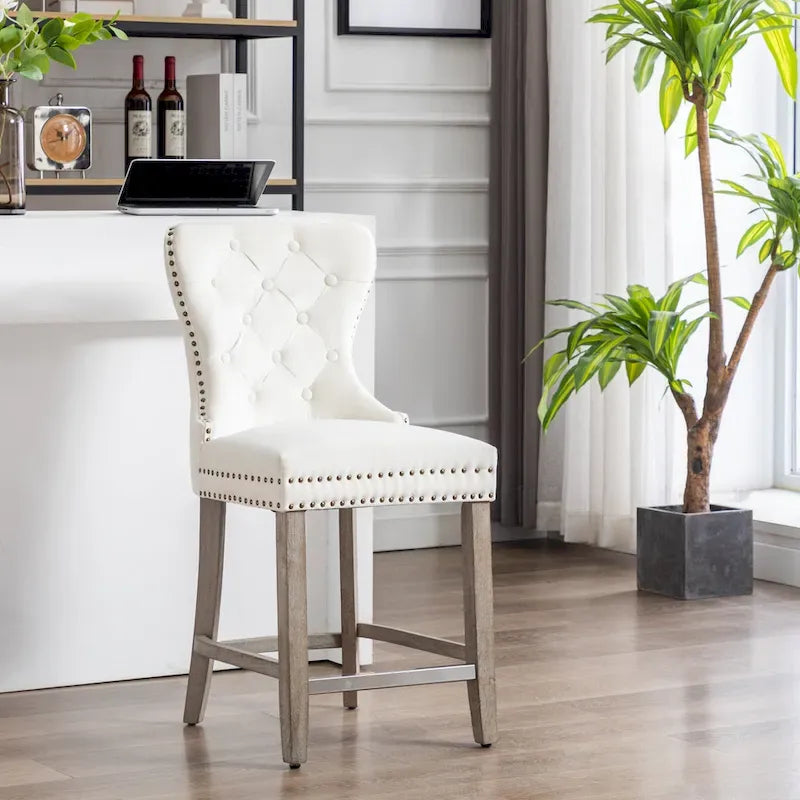 Carter 24-Inch Wingback Tufted Counter Stool with Antique Grey Legs and Nailhead Trim - image 35