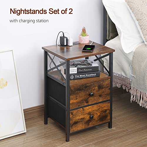 AMHANCIBLE Night Stand Set 2, Nightstand with Charging Station - image 5