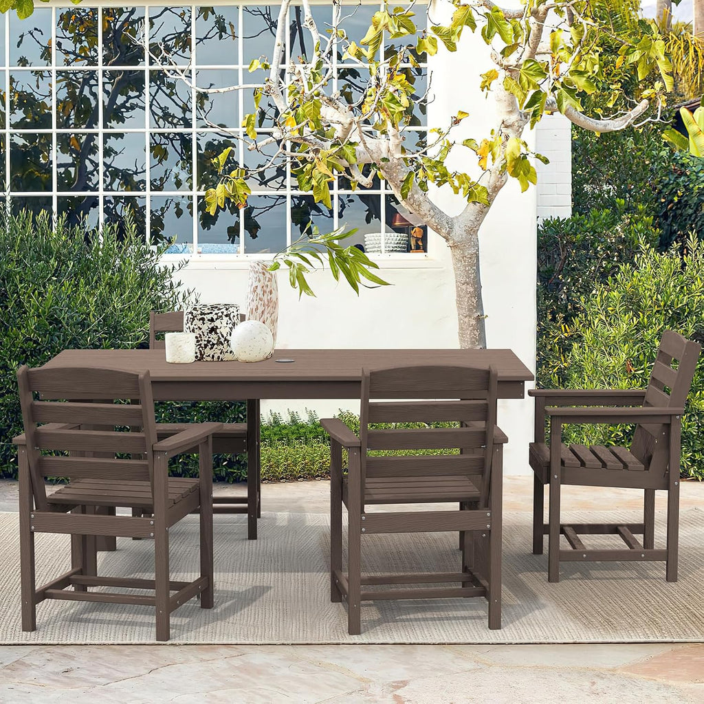 SERWALL 7-Piece Patio Table Set, Outdoor HDPE Dining Furniture with Umbrella Hole, All Weather Table and Chairs for Lawn, Garden, Poolside, Aruba - image 139