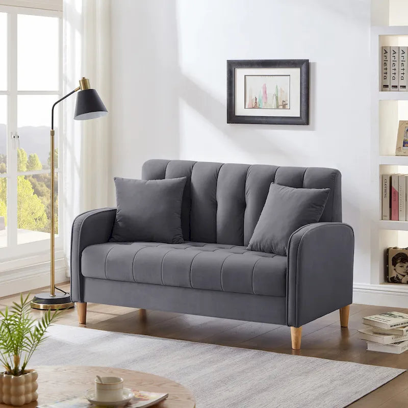 Contemporary Velvet Tufted Loveseat for Small Living Spaces - Beige Upholstered Sofa - image 5