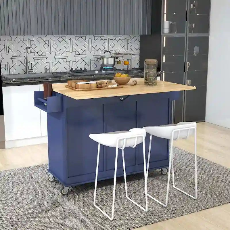 Mobile Kitchen Island on Wheels with Drop Leaf and Solid Wood Top - image 17