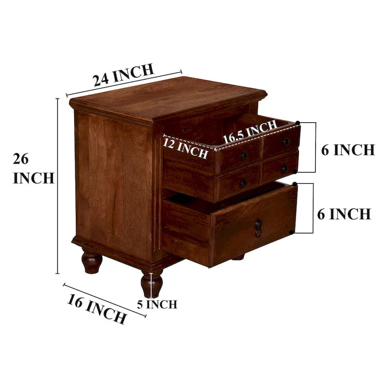 26-Inch Artisan Nightstand with 2 Drawers, Black Powder-Coated Knobs, Walnut Brown Mango Wood - image 5