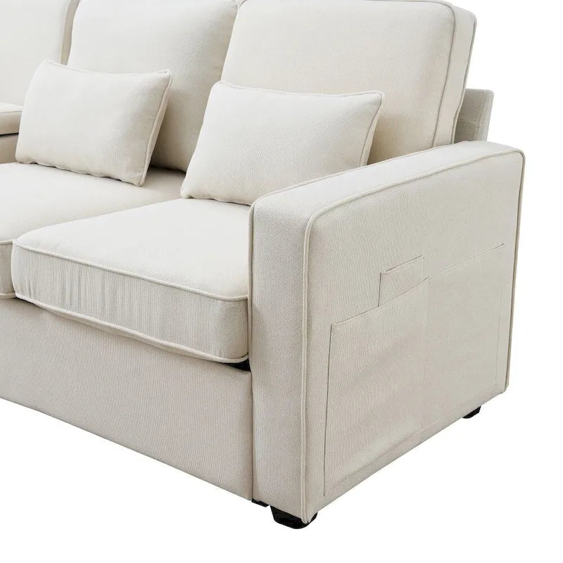 104-Inch Modern Linen Fabric Sofa for 4 with Armrest Pockets and 4 Cushions - image 19