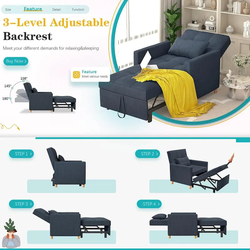 AECOJOY 3-in-1 Convertible Sleeper Sofa Chair with Pillow and Adjustable Backrest - image 42