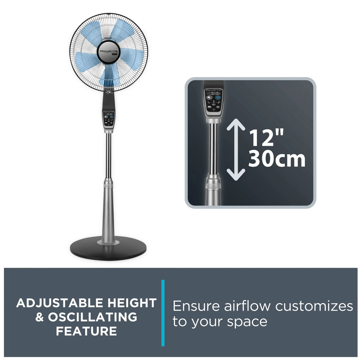 Rowenta Turbo Silence Standing Floor Fan with Remote, 53 Inch, Portable, 5 Speeds, VU5670 - image 2