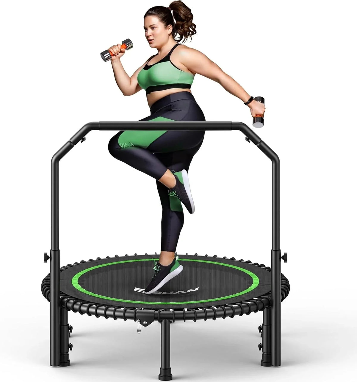 BCAN 450/550 LBS Foldable Mini Trampoline, 40"/48" Fitness Trampoline with Bungees, U Shape Adjustable Foam Handle, Stable & Quiet Exercise Rebounder for Adults Indoor/Outdoor Workout - image 7