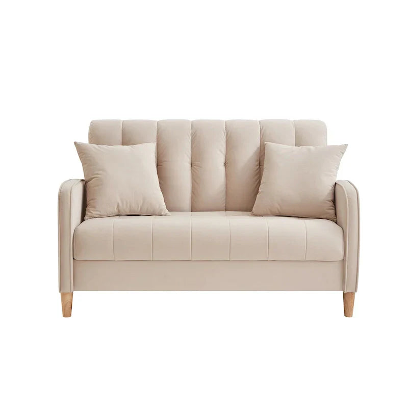 Contemporary Velvet Tufted Loveseat for Small Living Spaces - Beige Upholstered Sofa - image 18