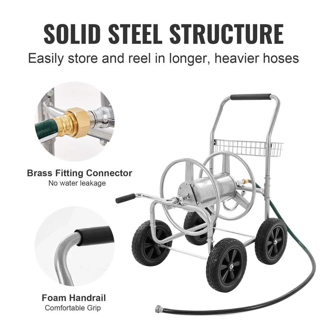 VEVOR Hose Reel Cart, Hold Up to 250 ft of 5/8---- Hose, Garden Water Hose Carts Mobile Tools with 4 Wheels, Heavy Duty Powde