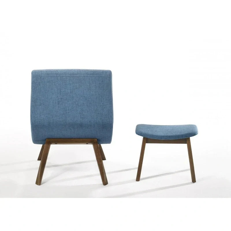 Modrest Whitney Contemporary Blue and Walnut Accent Chair with Ottoman - image 3