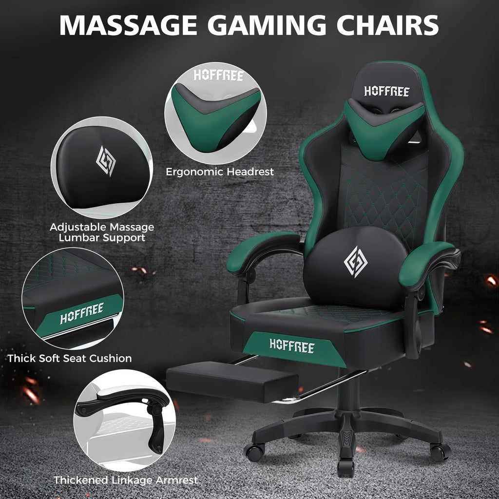 Hoffree Gaming Chair with Massage and Footrest Big and Tall Gamer Chair with Headrest and Lumbar Support PU Computer Game Chair for Adults Office - image 67