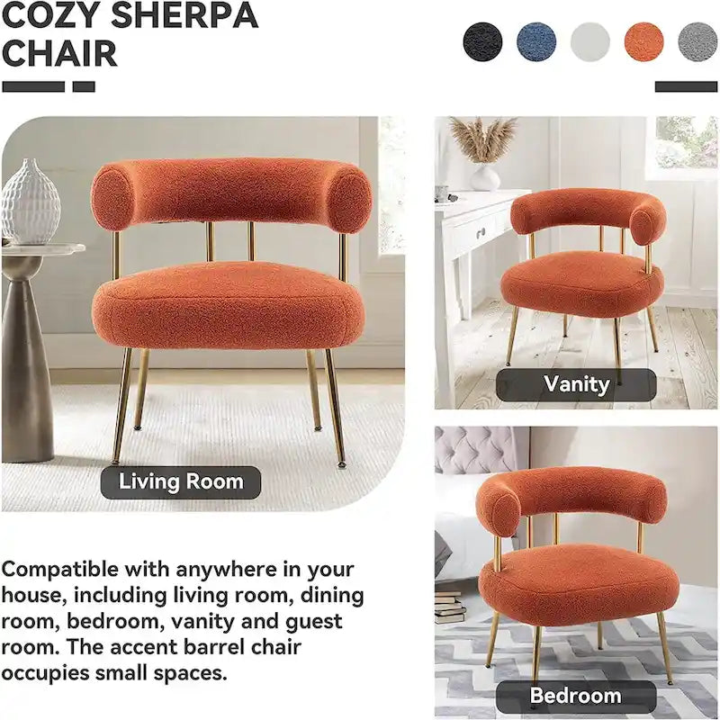 SEYNAR Contemporary Glam Upholstered Open-Back Accent Chair with Gold Legs - image 7