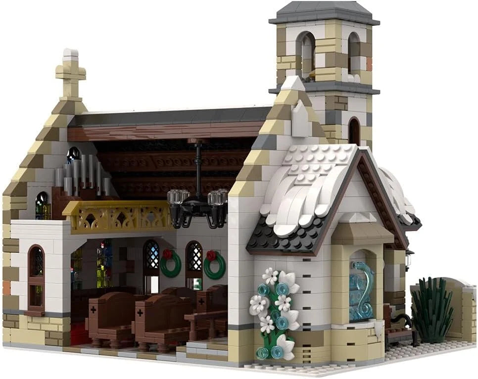 Christmas Country Church Building Kit, MOC-147549 Winter Modular Building Blocks Christmas House Building Block Building Toy 