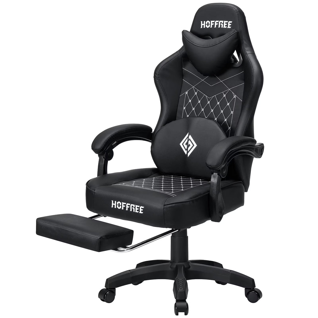 Hoffree Gaming Chair with Massage and Footrest Big and Tall Gamer Chair with Headrest and Lumbar Support PU Computer Game Chair for Adults Office - image 17