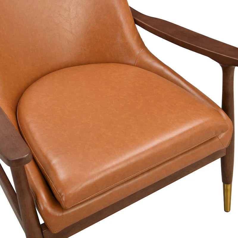 Mid-Century Modern Faux Leather Accent Chair - 29.2", Cushioned Seat, Sturdy Wood Frame, and Brass-Tipped Legs - image 11