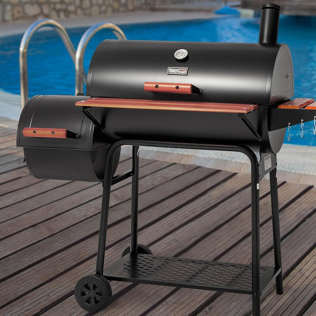 Royal Gourmet CC1830W 30-Inch Charcoal Grill with Offset Smoker and Wood-Painted Side Table Outdoor Smoker Grill with 811 Sq.