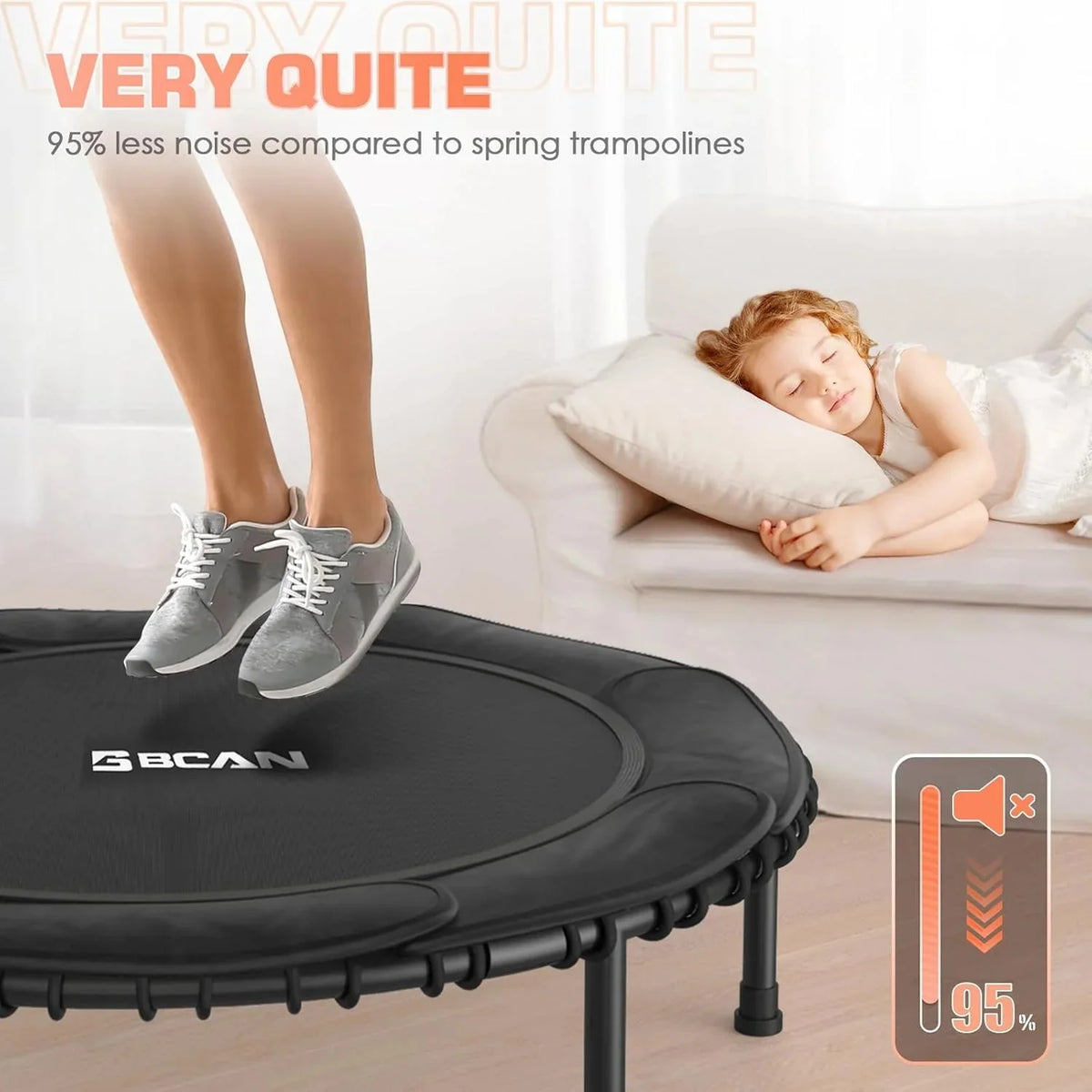 BCAN 450/550 LBS Foldable Mini Trampoline, 40"/48" Fitness Trampoline with Bungees, U Shape Adjustable Foam Handle, Stable & Quiet Exercise Rebounder for Adults Indoor/Outdoor Workout - image 43