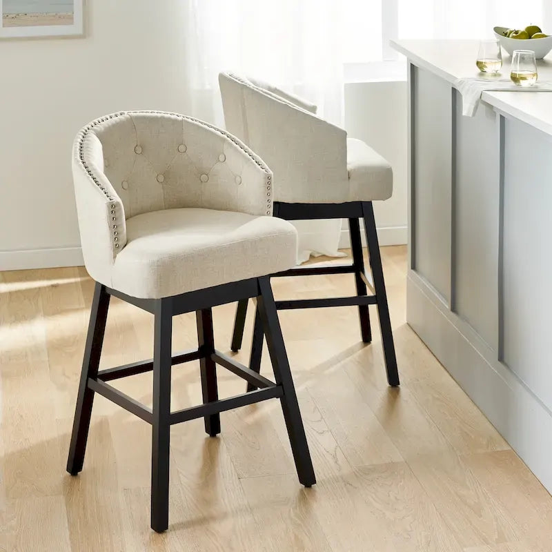 Swivel Bar Stool Set with Tufted Upholstered Seat and Wooden Frame - image 2