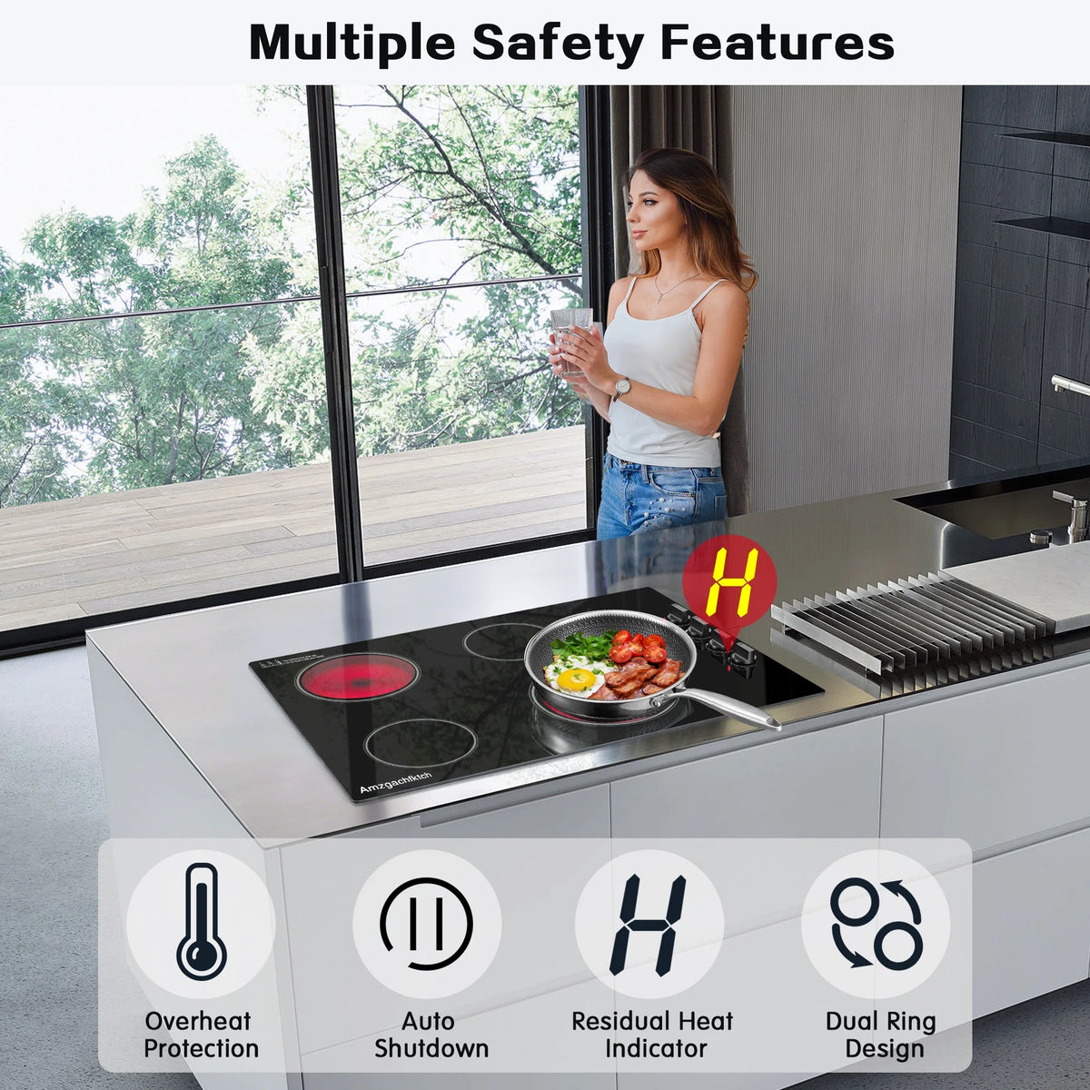 30 inch 4 Burner Built in Electric Ceramic Cooktop 6700W 240V with Hot Surface Indicator Radiation-Free ETL Certified - image 3