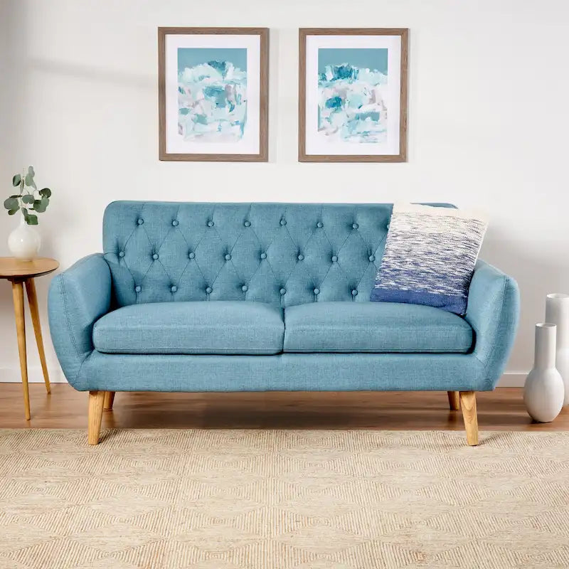Mid Century Tufted Sofa with Cushioned Seat and Wooden Legs - image 17