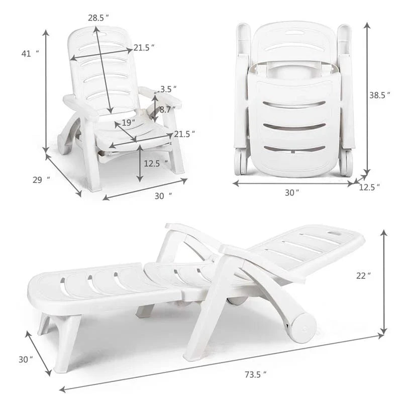 Rolling Folding Plastic Pool Lounge Chair With Armrests 5 Position Outdoor Sun Lounger Patio Deck Chair Beach Chair - Comfort