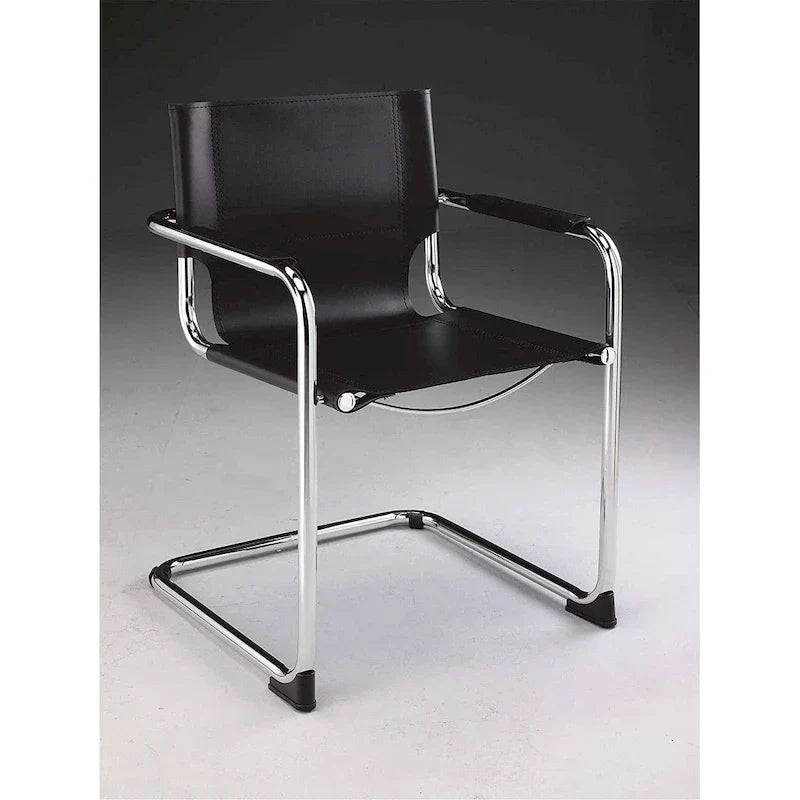 Set of 2 Black Leather Dining Chairs with Chrome Frames - image 2
