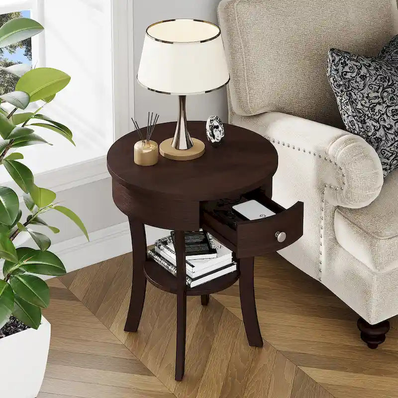 Costway Round 2-Tier Side Table - Versatile Nightstand for Bedroom and Living Room - image 25