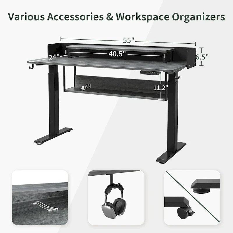 FEZIBO Ergonomic Electric Standing Desk with Shelves and Monitor Stand – Adjustable Sit-Stand Home Office Solution with Storage - image 9