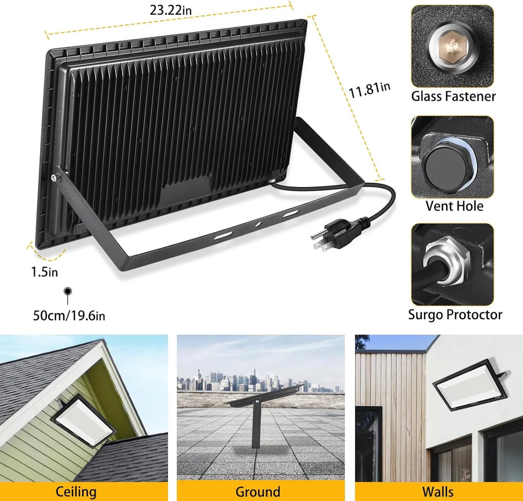 3 Pack 200W LED Flood Light,Super Bright Exterior Security Lights With Plug,IP66 Waterproof Outdoor Flood Light, 22800lm 5000