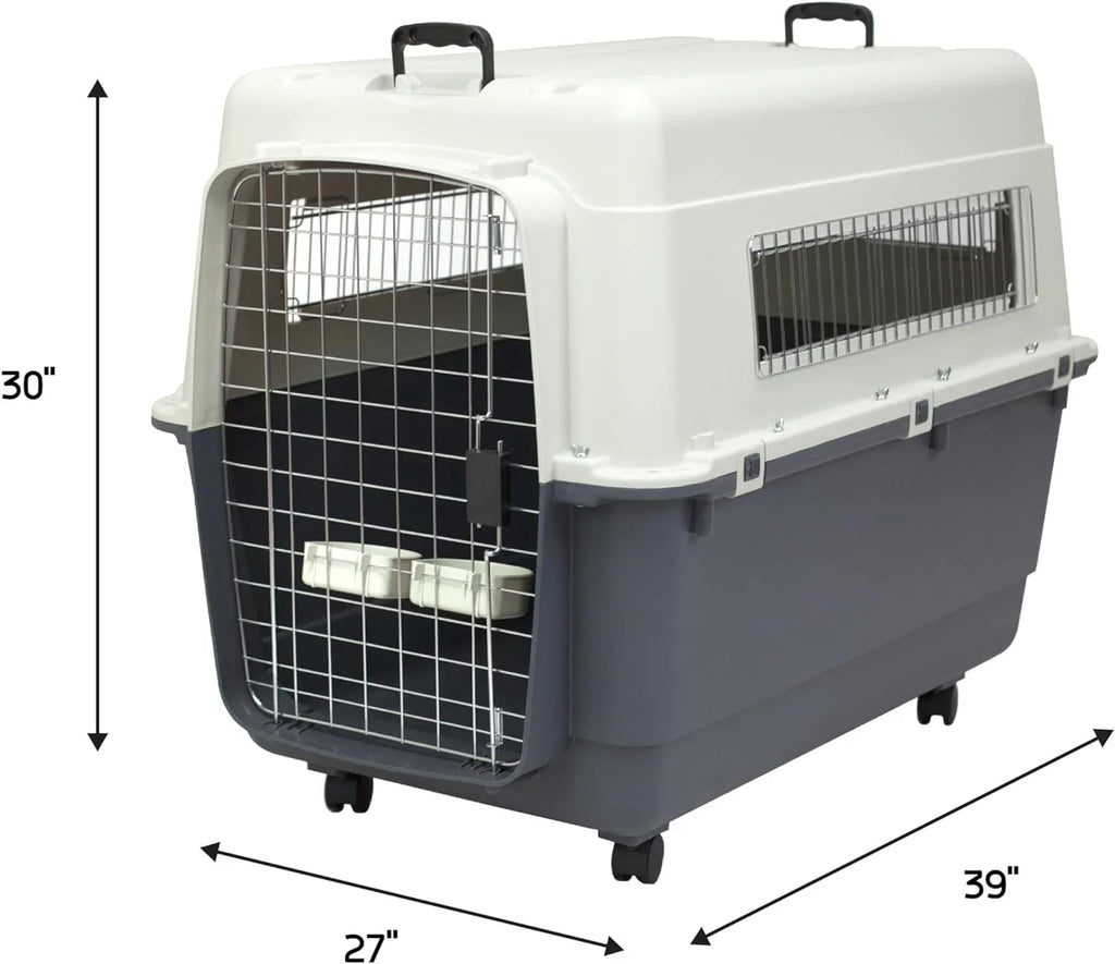 Designs Plastic Kennels Rolling Plastic Airline Approved Wire Door Travel Dog Crate, XXX-Large, Gray - image 46