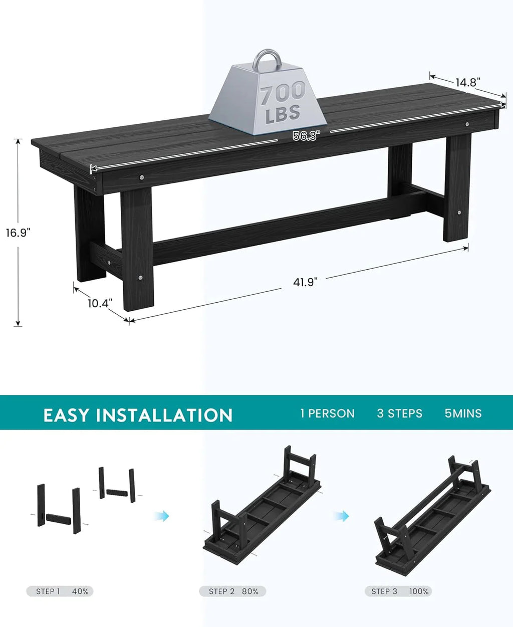 SERWALL 7-Piece Patio Table Set, Outdoor HDPE Dining Furniture with Umbrella Hole, All Weather Table and Chairs for Lawn, Garden, Poolside, Aruba - image 148