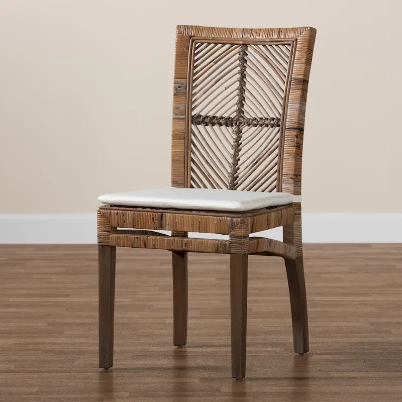 Laluna Contemporary Bohemian Rattan and Mahogany Dining Chair with Cushion - image 11