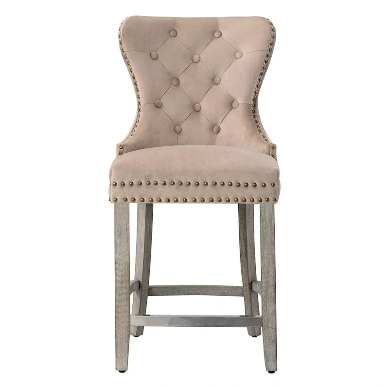 Carter 24-Inch Wingback Tufted Counter Stool with Antique Grey Legs and Nailhead Trim - image 29