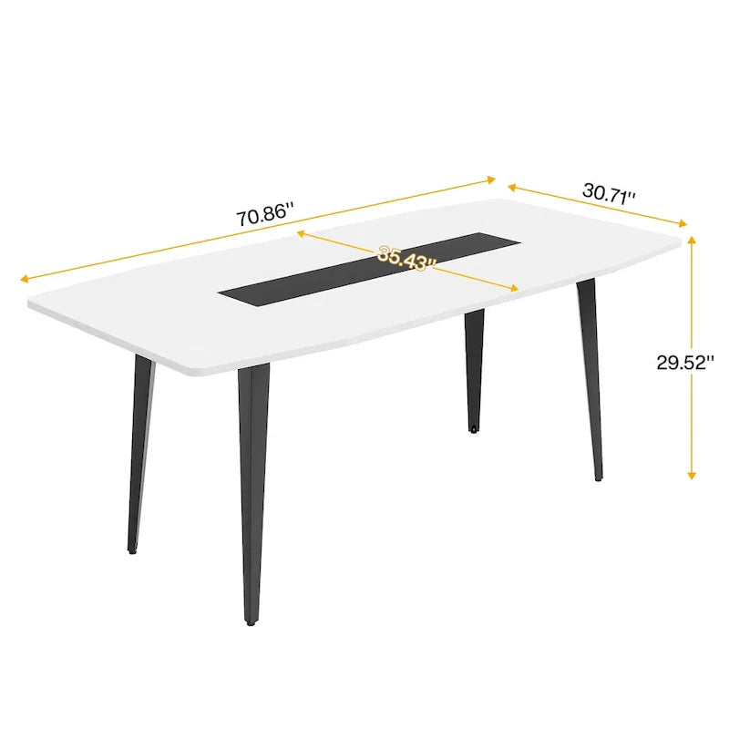 70.86-Inch White Boat-Shaped Office Desk with Sturdy Metal Legs - image 8