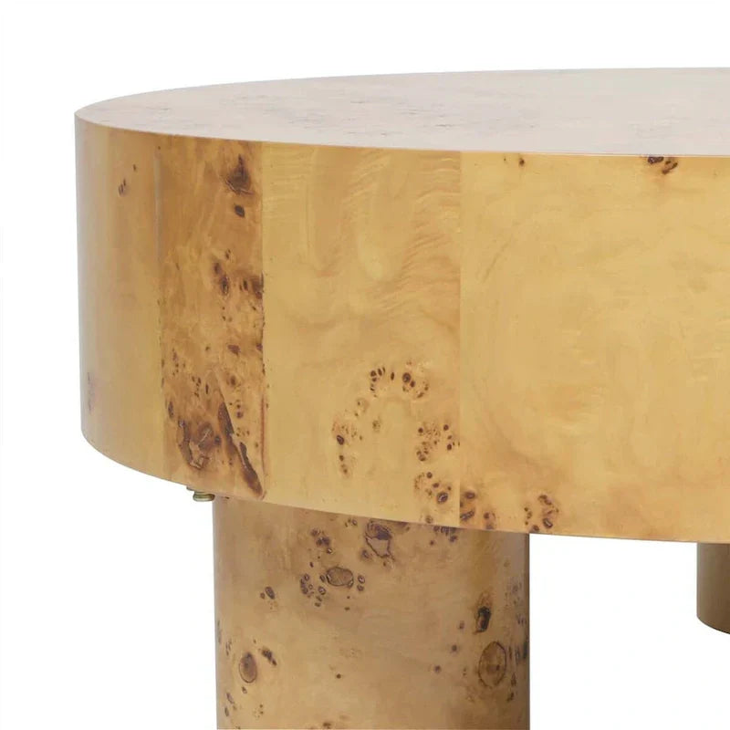 Nebula 35.5-Inch Round Burl Wood Coffee Table with Elegant Pillar Legs - image 9