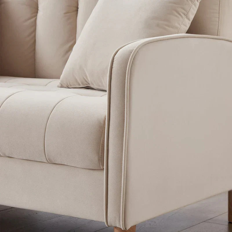 Contemporary Velvet Tufted Loveseat for Small Living Spaces - Beige Upholstered Sofa - image 14